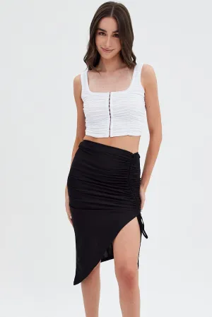 Soft Vibe Black Ruched Midi Skirt