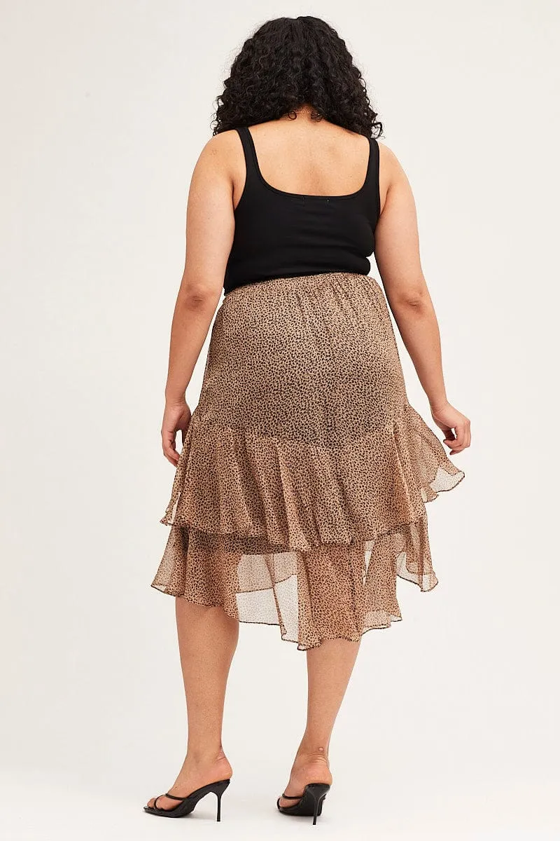 Simple looks Animal Print Midi Skirt Tie