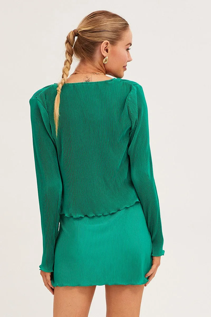 All Season Green Mini Skirt Plisse Satin