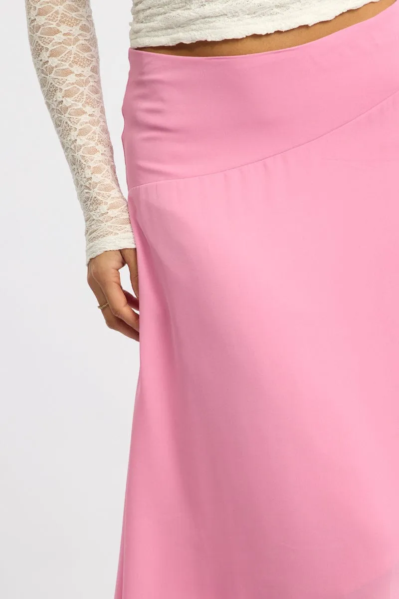 Pink Scarf Hem Skirt Midi Asymmetric City Look Secure Closure