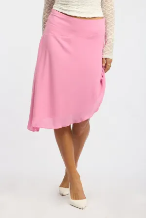 Fashion Detail Pink Scarf Hem Skirt Midi Asymmetric