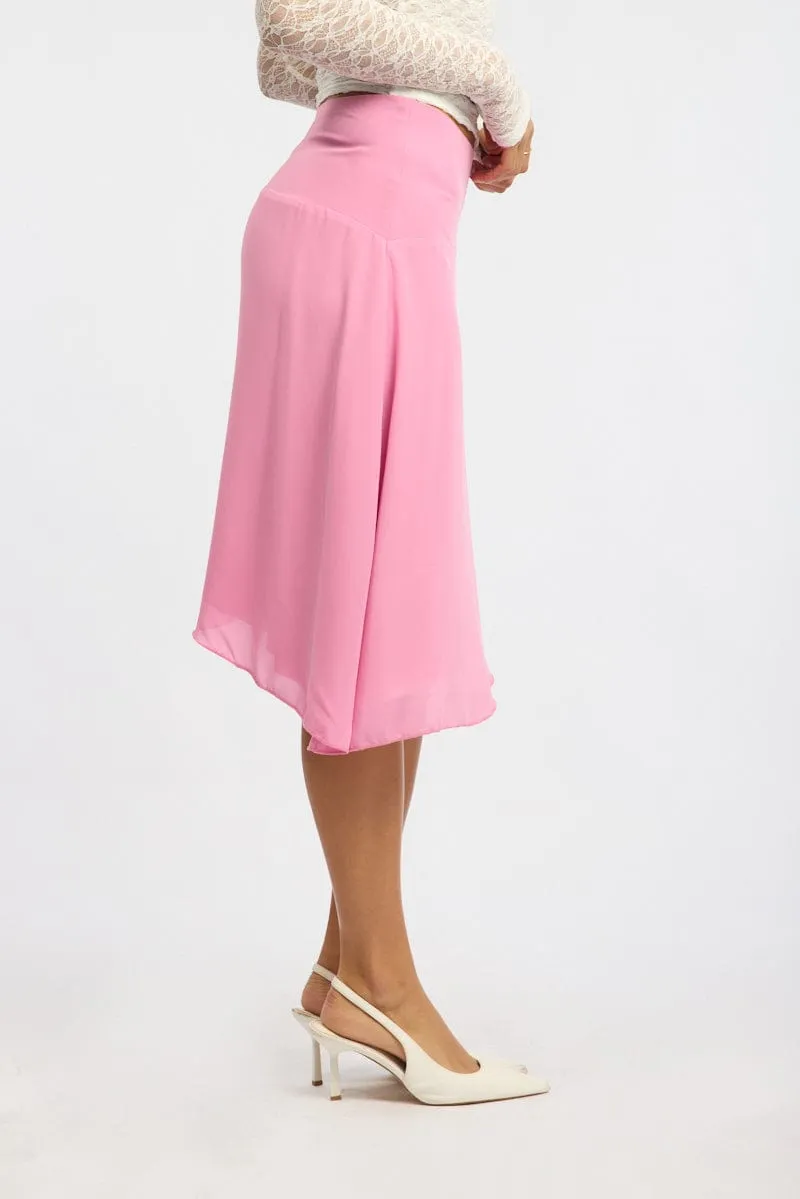 Pink Scarf Hem Skirt Midi Asymmetric Refined Mood Plant Based Material