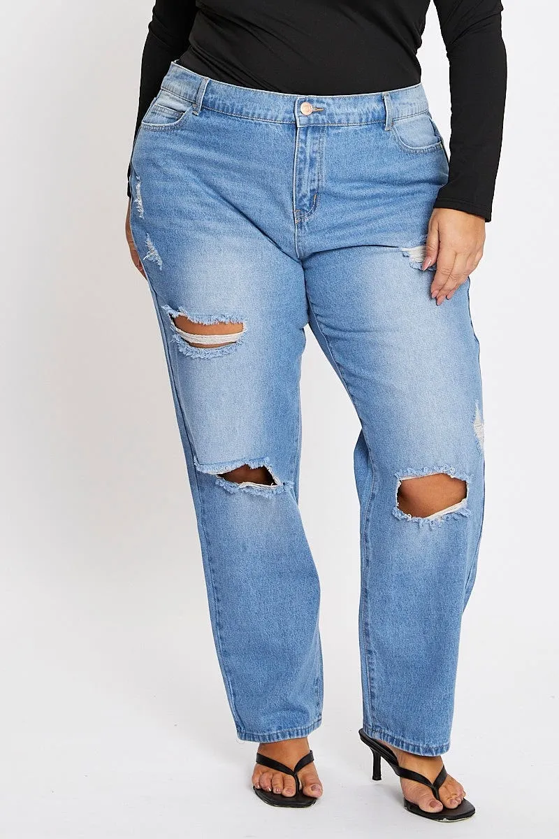 Affordable Autumn Days Breathable Friction Free Inner Lining Blue High Rise Boyfriend Denim Jeans
