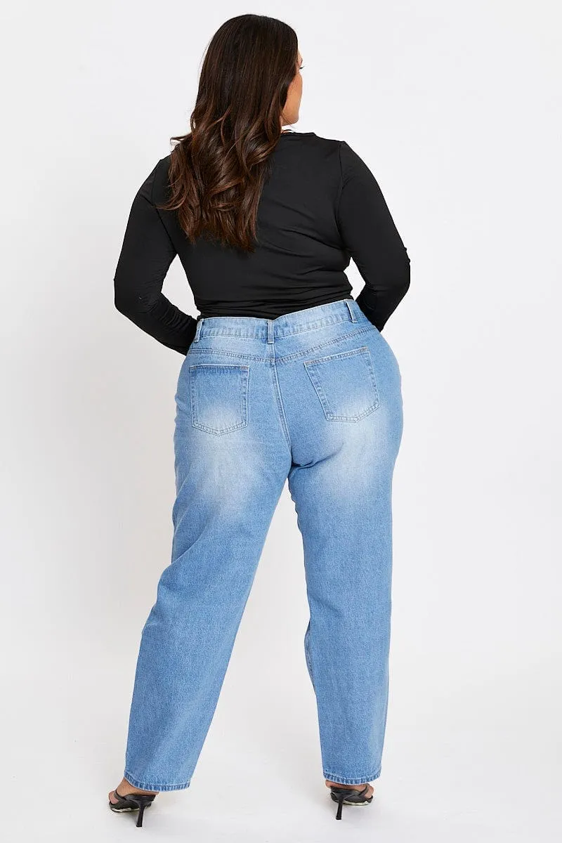 Simple Outfit Earthy Streetwear Fan Nature Lover Blue High Rise Boyfriend Denim Jeans