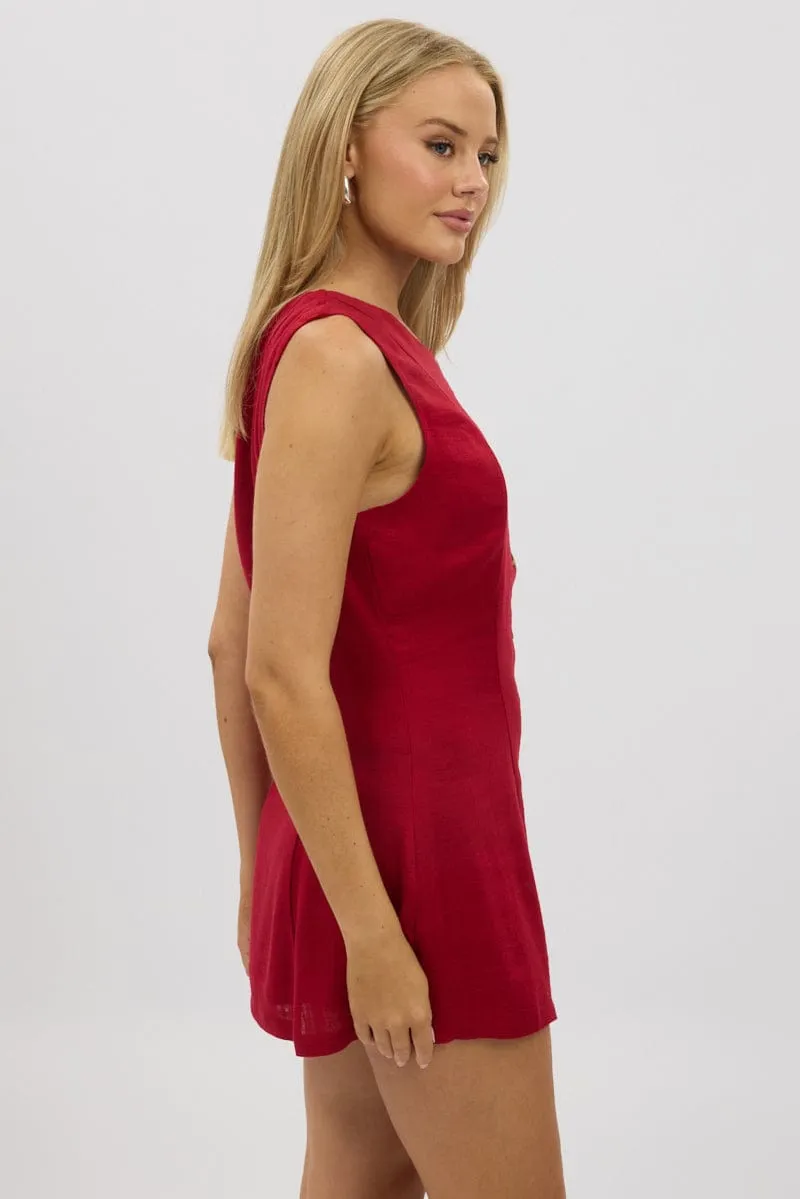Floral Prints Wear Red Button Through Mini Dress