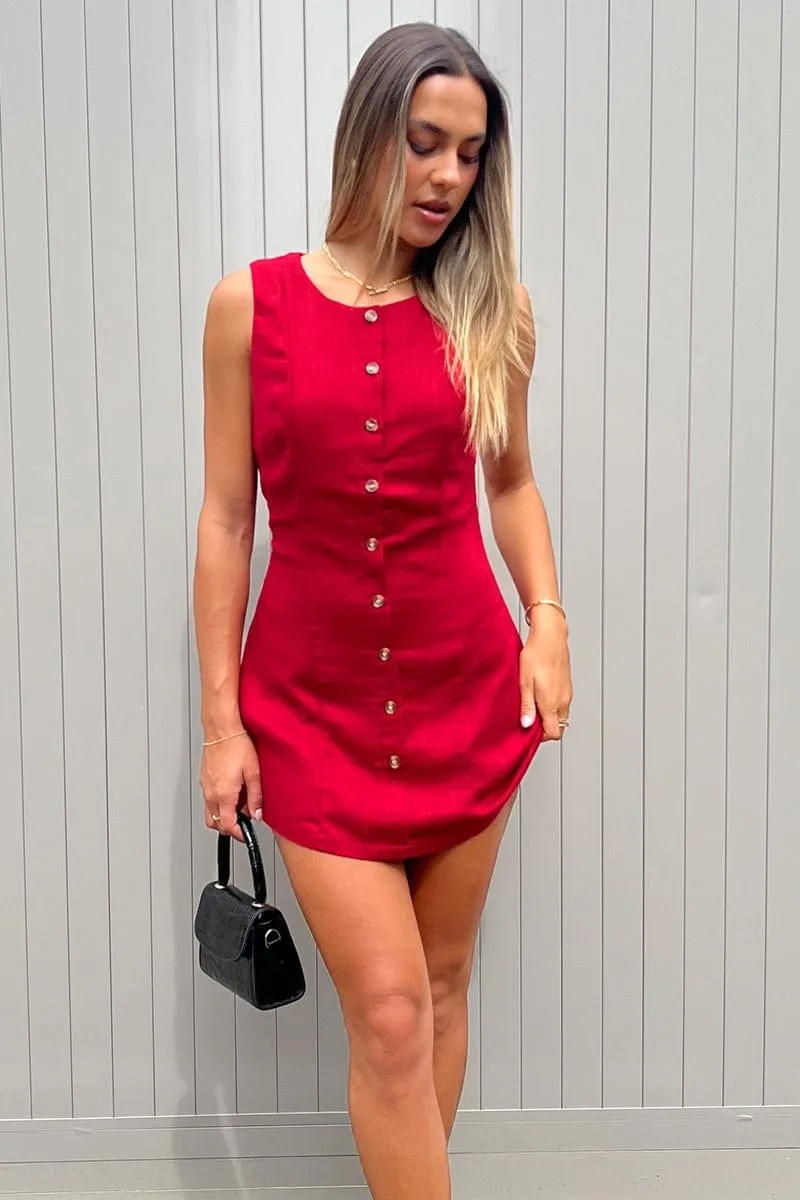 Trend Ride Red Button Through Mini Dress