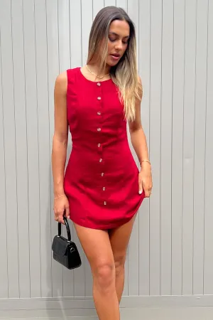 Trend Ride Red Button Through Mini Dress