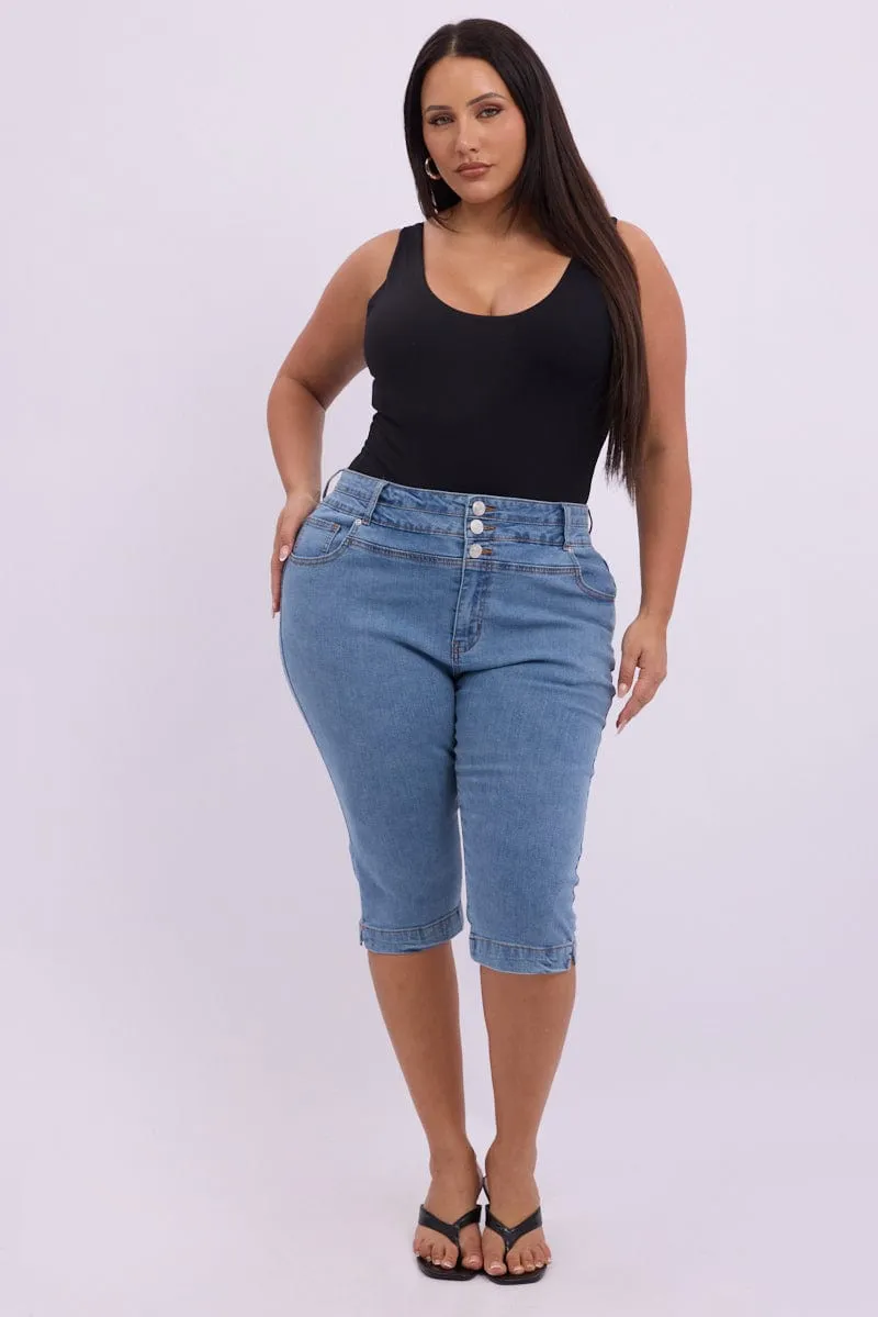 Denim Capri Jeans High Rise Timeless Design Soft Road Trip Youth Style