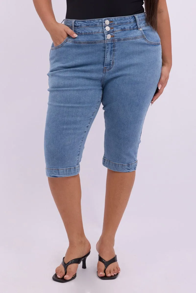 Denim Capri Jeans High Rise quick dry