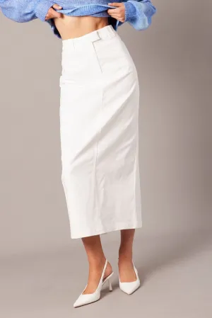 Easy Fashion White Tailored Skirt Midi Mid Rise
