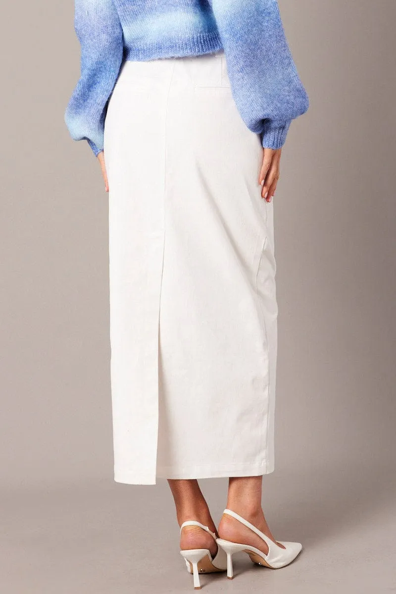 slim fit Stylish Choice White Tailored Skirt Midi Mid Rise