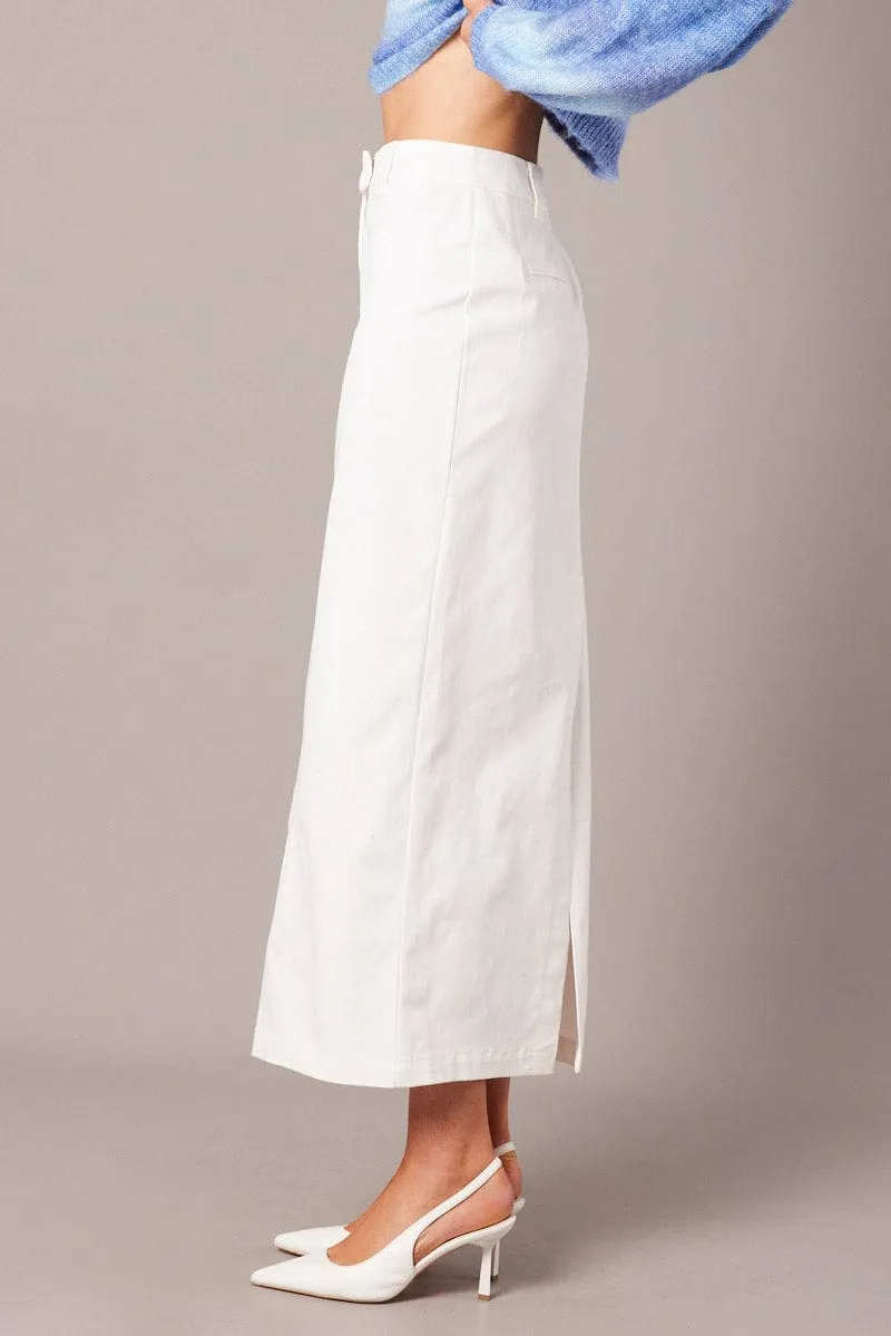 Calm Mood White Tailored Skirt Midi Mid Rise