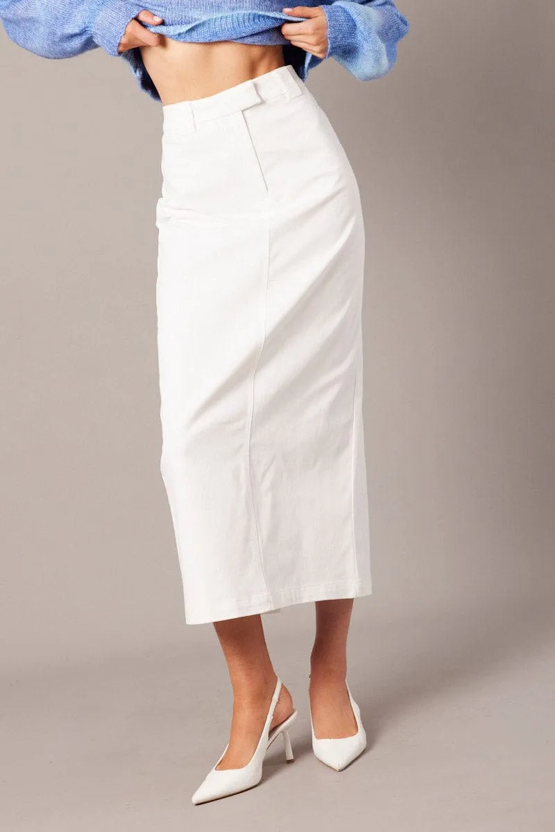 Easy Fashion White Tailored Skirt Midi Mid Rise