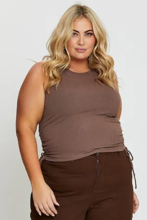 PressureRelief Seams Flexible Outerwear Brown Sleeveless Rib Jersey Drawstring Top