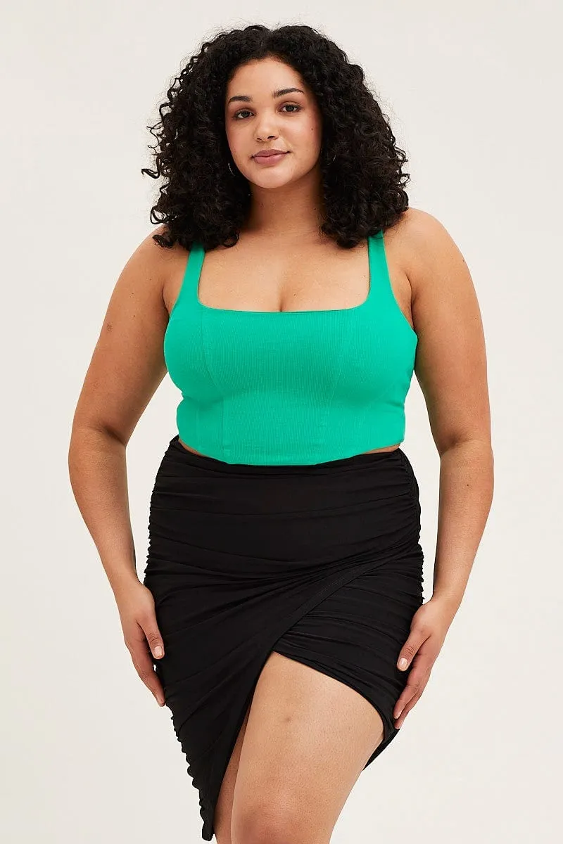 Black Asymmetric Ruched Jersey Skirt Twist Front Design