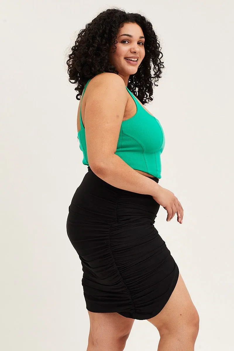 Mall Brand Look Neutral Tone Black Asymmetric Ruched Jersey Skirt