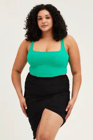 Black Asymmetric Ruched Jersey Skirt Twist Front Design