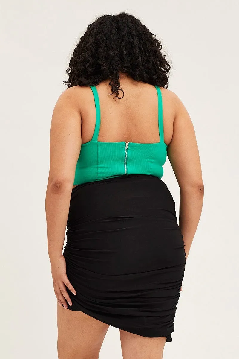 Black Asymmetric Ruched Jersey Skirt Mini length Style Vibes