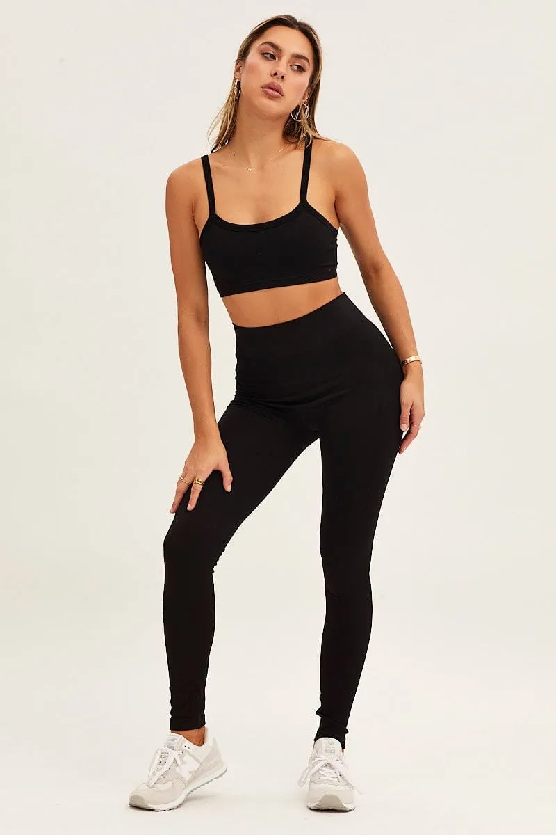 Black Bralette Crop Round Neck Seamless QuickReleaseFastenings