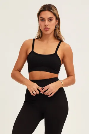 Cozy Fashion Black Bralette Crop Round Neck Seamless