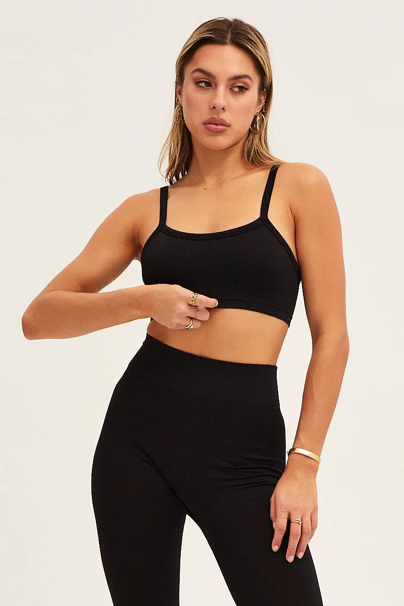 FadeResistantColors Spirit Core Black Bralette Crop Round Neck Seamless