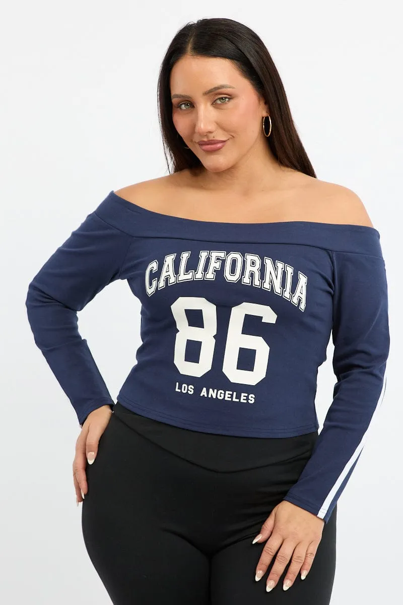 Blue Graphic Top Long Sleeve Effortless Daywear