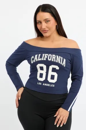 Blue Graphic Top Long Sleeve Effortless Daywear