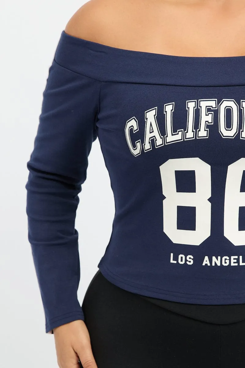 Blue Graphic Top Long Sleeve Stylish Fit