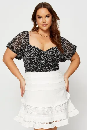 OdorControlClothing Ditsy Print Ruched Bodysuit Short Sleeve
