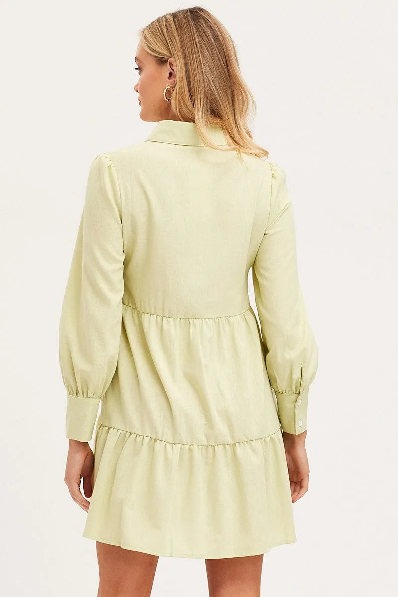 Green Shirt Dress Long Sleeve Button Front UVProtectionCloth King Mode