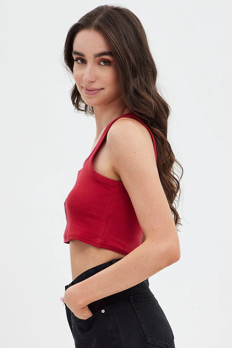 Red Rib Tank Top Dragon Embroidery StaticResistantLining Winner Vibe