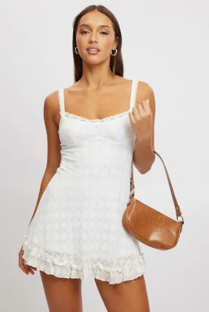 UVProtection Coating BiasCut Trims White Fit And Flare Dress Lace Fabric