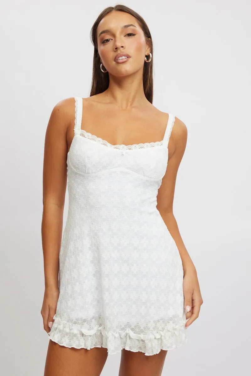 White Fit And Flare Dress Lace Fabric EcoFriendlyProduction