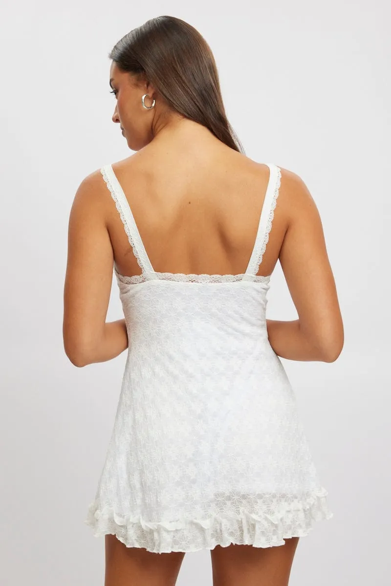 SlipResistantHem White Fit And Flare Dress Lace Fabric
