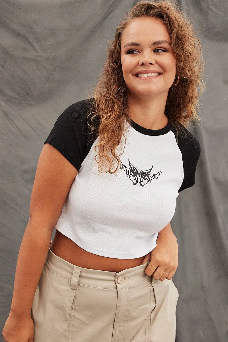 White Baby T-shirt Raglan Tattoo Contrast Seasonal Layer