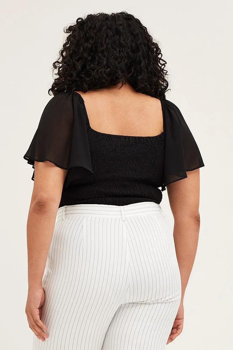 Black Bodysuit Short Sleeve Gathered Bust Relaxed Fashion