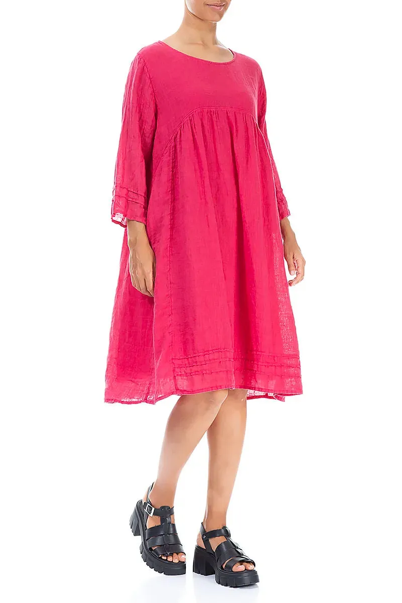Cozy Sweater Flared Raspberry Gauze Linen Dress