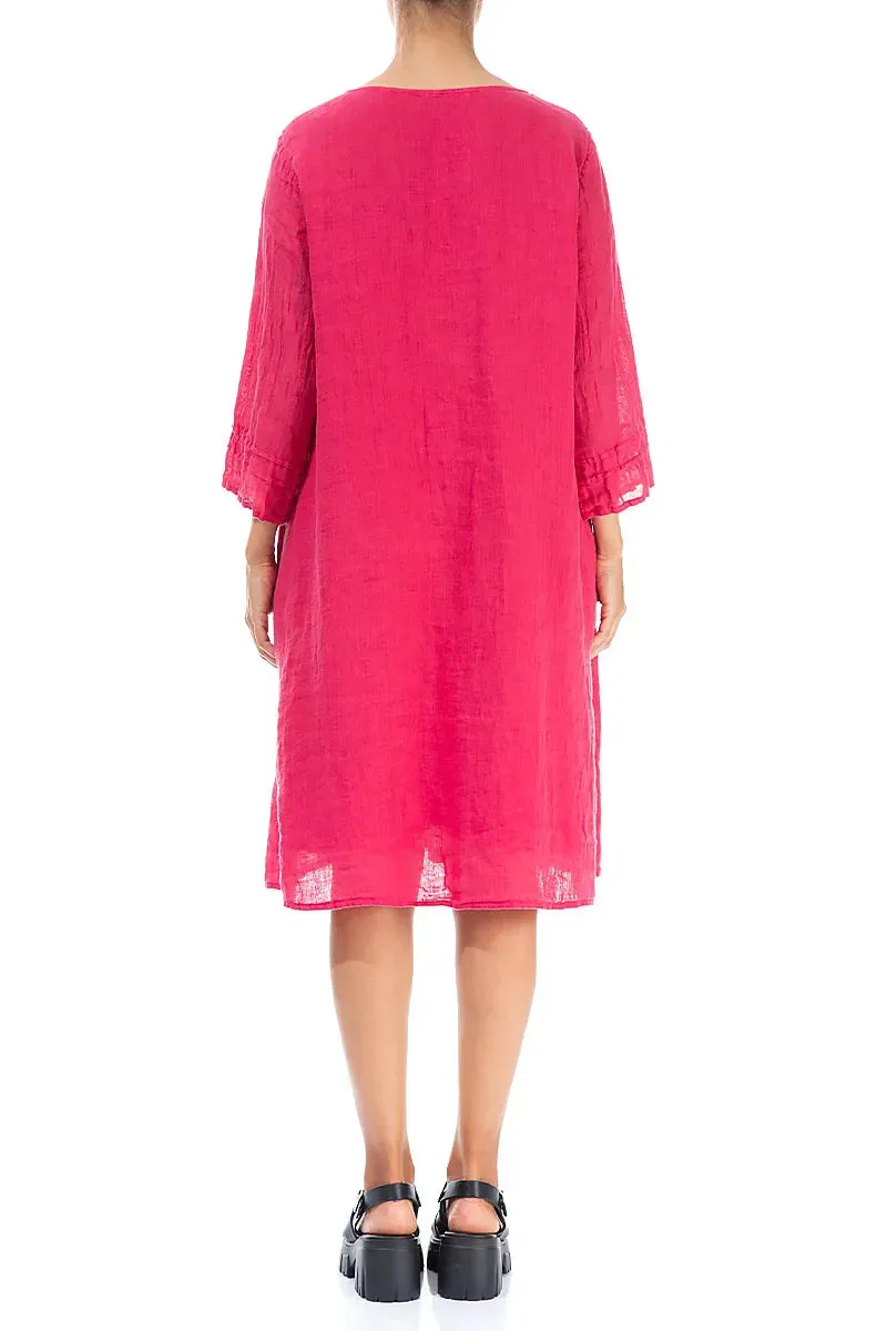 Flared Raspberry Gauze Linen Dress Sleek Style