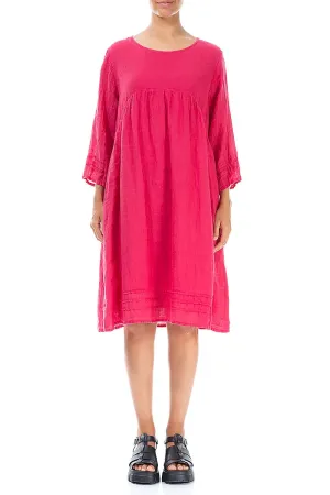 Flared Raspberry Gauze Linen Dress Laid-Back Outfit
