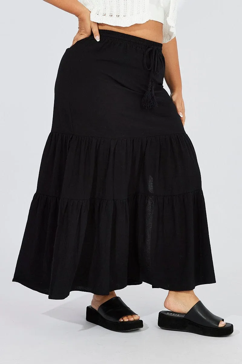 Weekend Vibes Black Maxiskirt Tassel Tie Side Splits