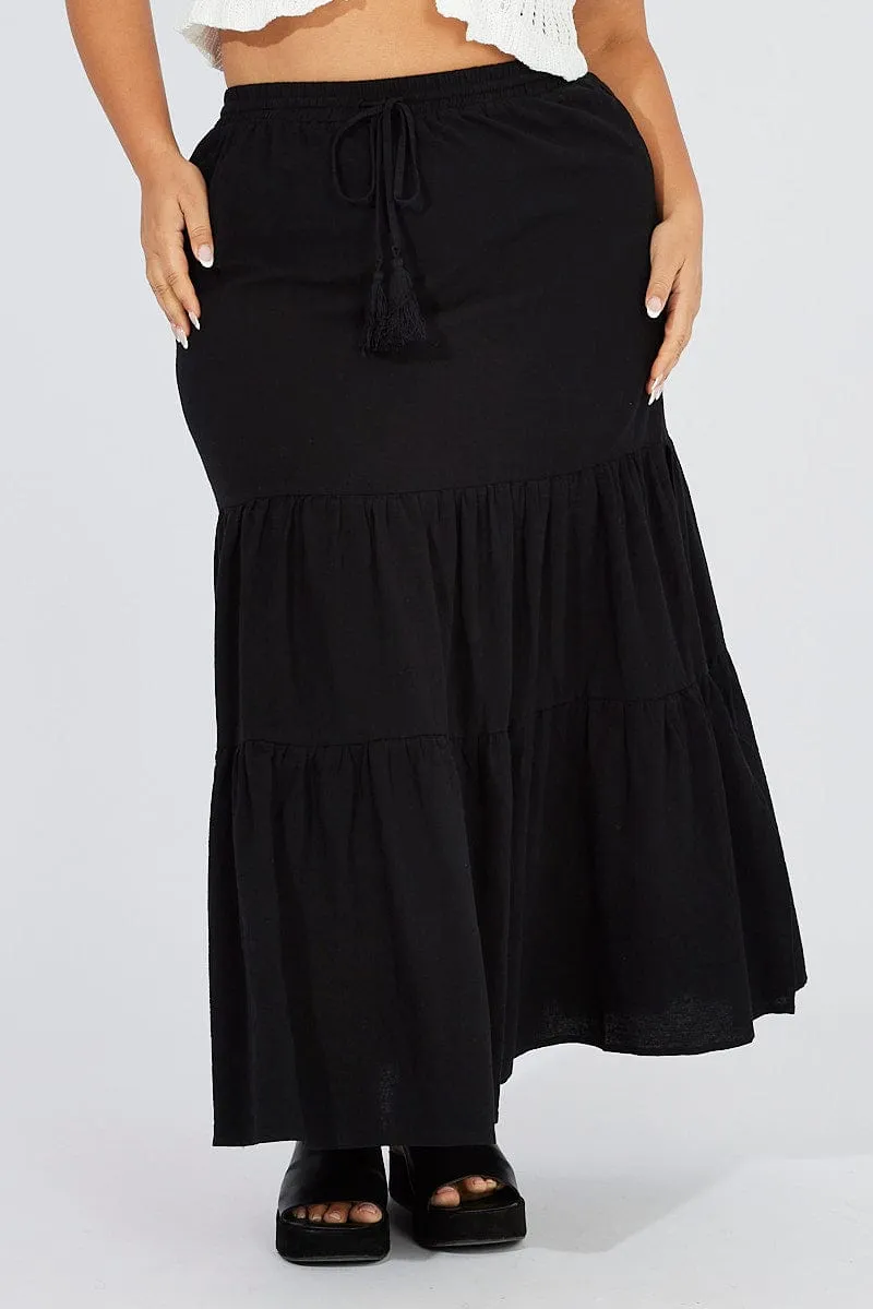Black Maxiskirt Tassel Tie Side Splits Mix Separates Subtle Look