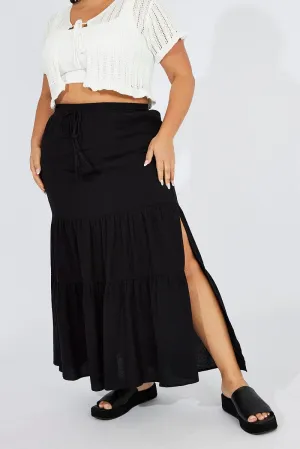 Minimal Vibes Black Maxiskirt Tassel Tie Side Splits