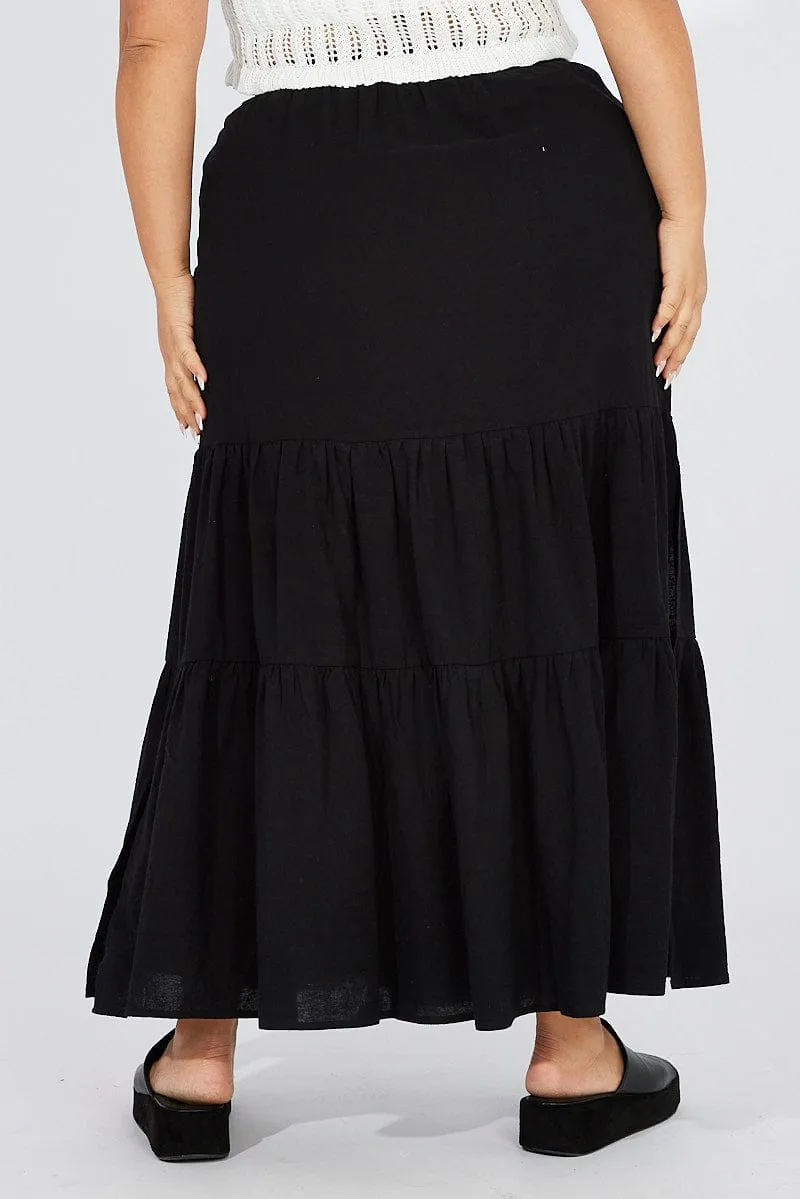 Weekend Outfit Light Wear Black Maxiskirt Tassel Tie Side Splits