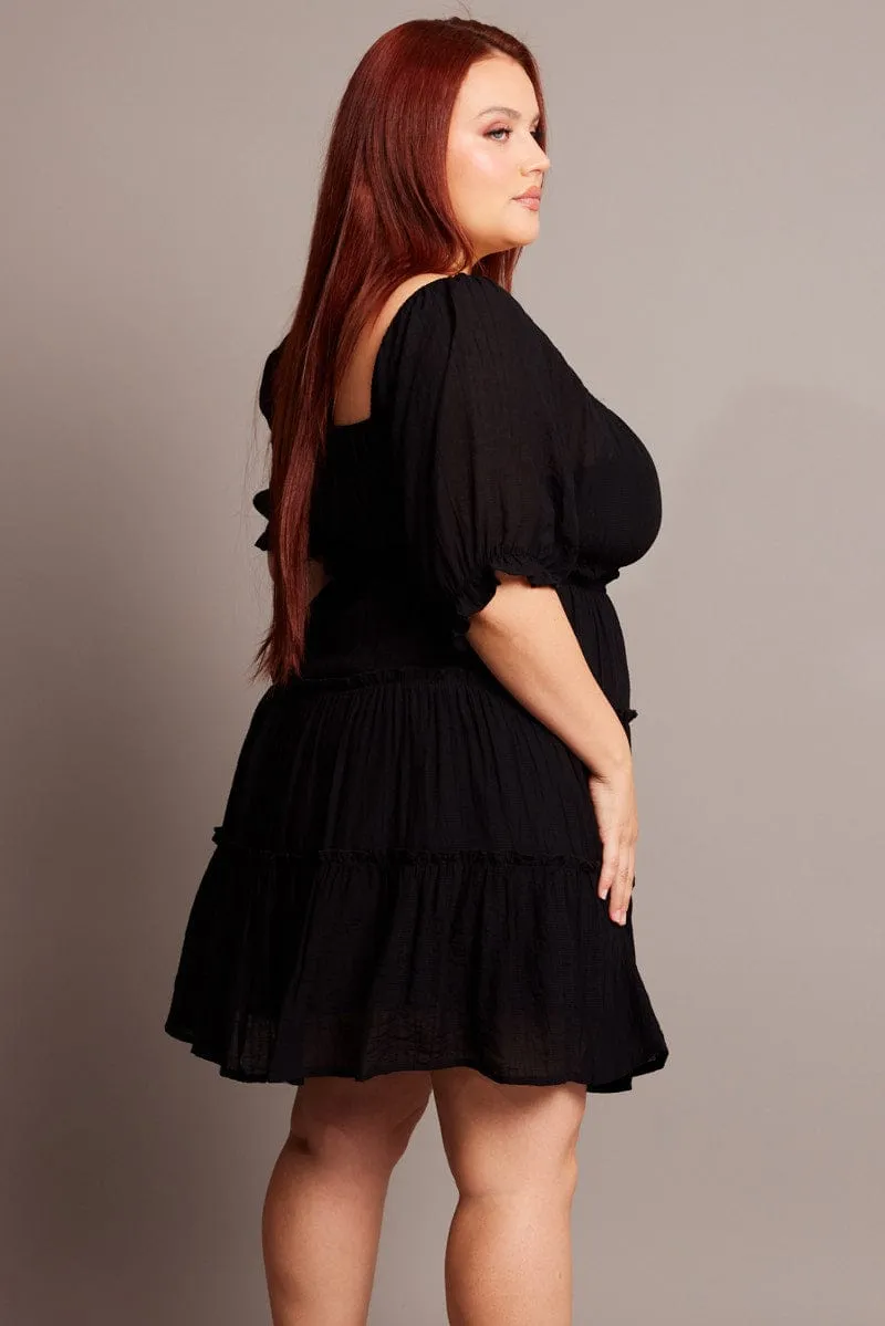 Light Moodboard Black Mini Dress With Elastic Waist And Frill Skirt