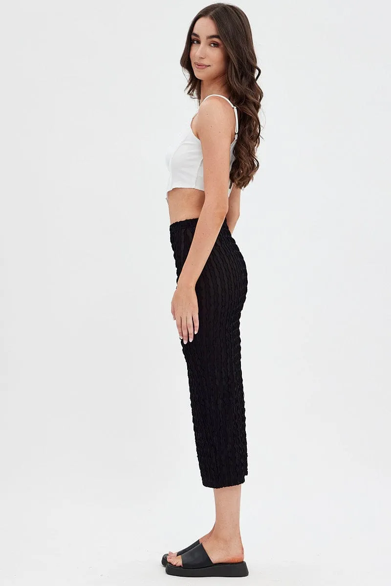 Soft Combo Tropical theme Black Textured Midi Skirt