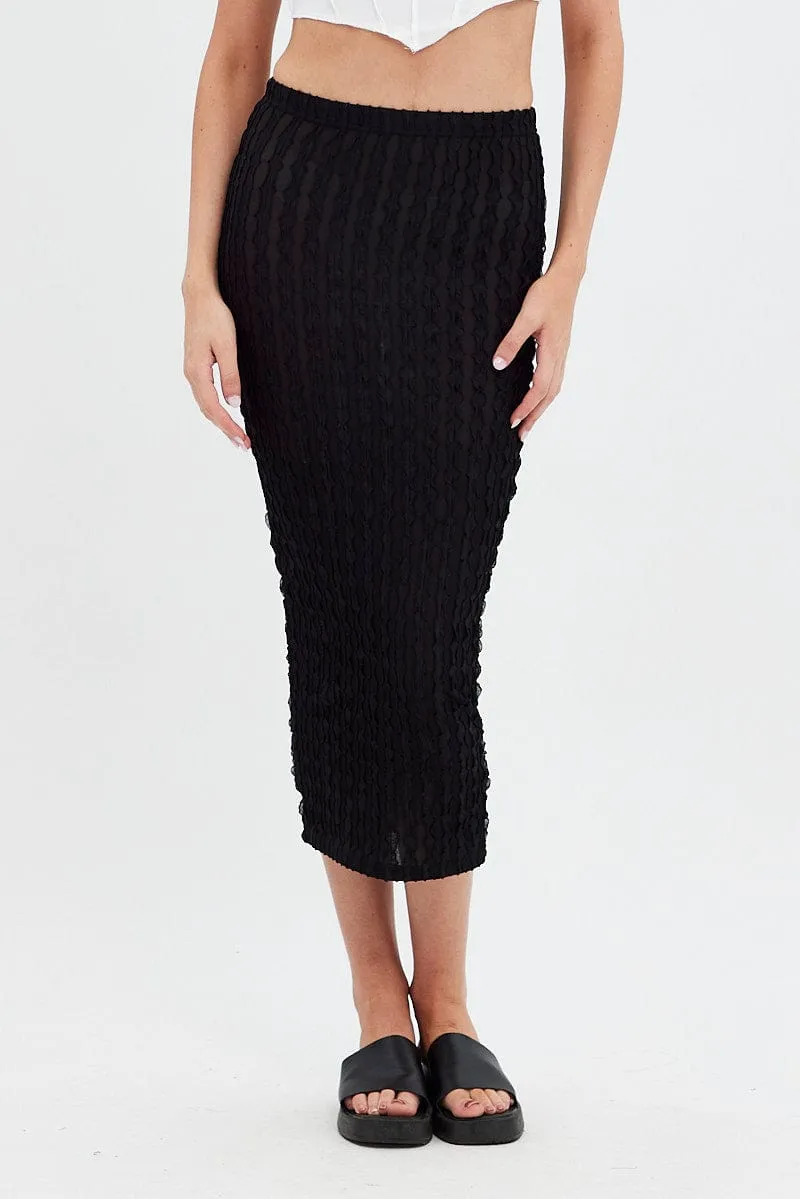 Corduroy texture Black Textured Midi Skirt