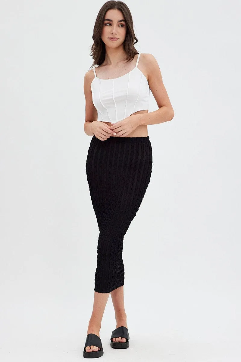 Black Textured Midi Skirt Easy Care Smooth Look
