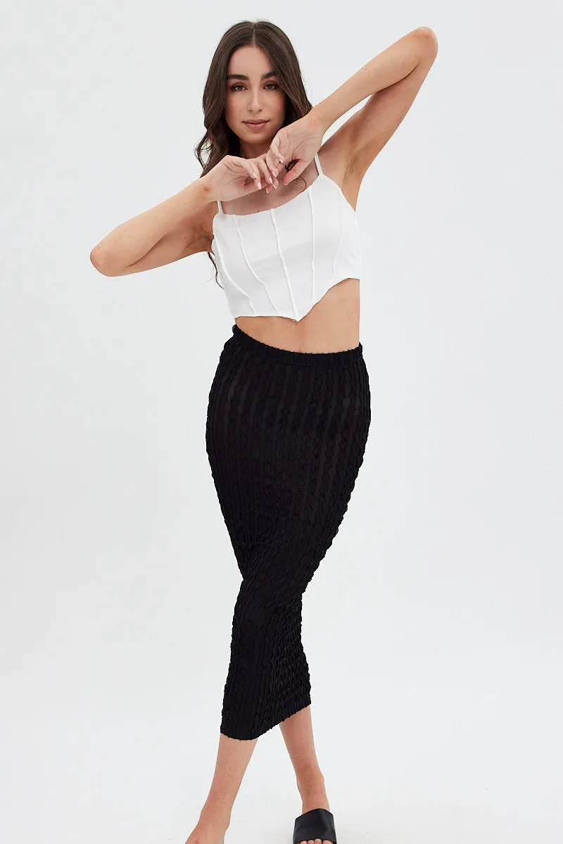 Black Textured Midi Skirt Subtle Finish