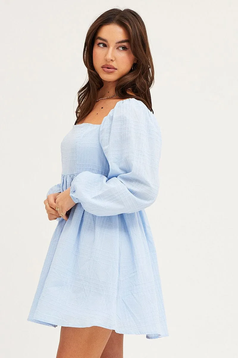 Blue Square Neck Skater Dress Thick Glow