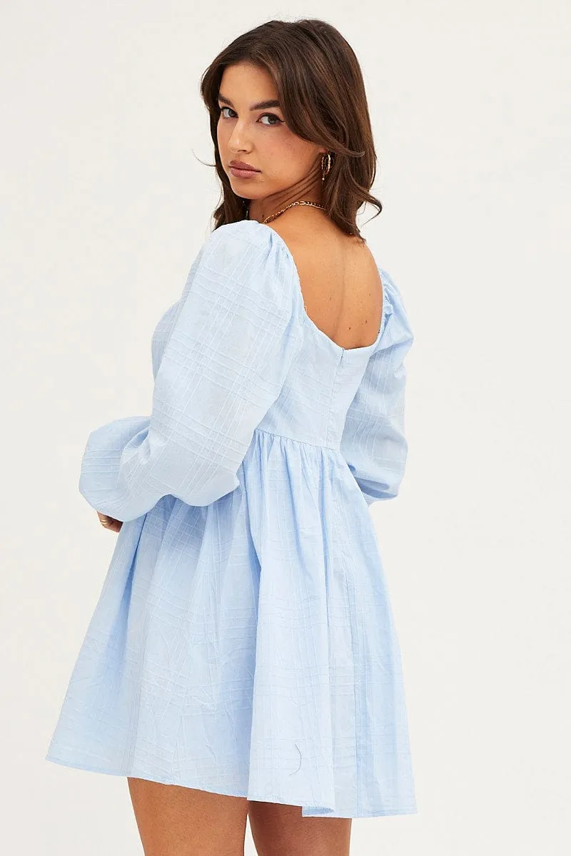 Practical Shorts Blue Square Neck Skater Dress